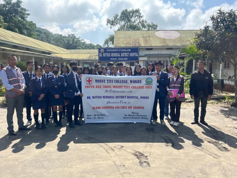 Dr N Mhonchan Kithan Medical Superintendent DMMDH, Wokha along Youth Red Cross MTC unit Wokha and Doctors of DMMDH Wokha at Dr Motsuo Memorial District Hospital Wokha on October 28.